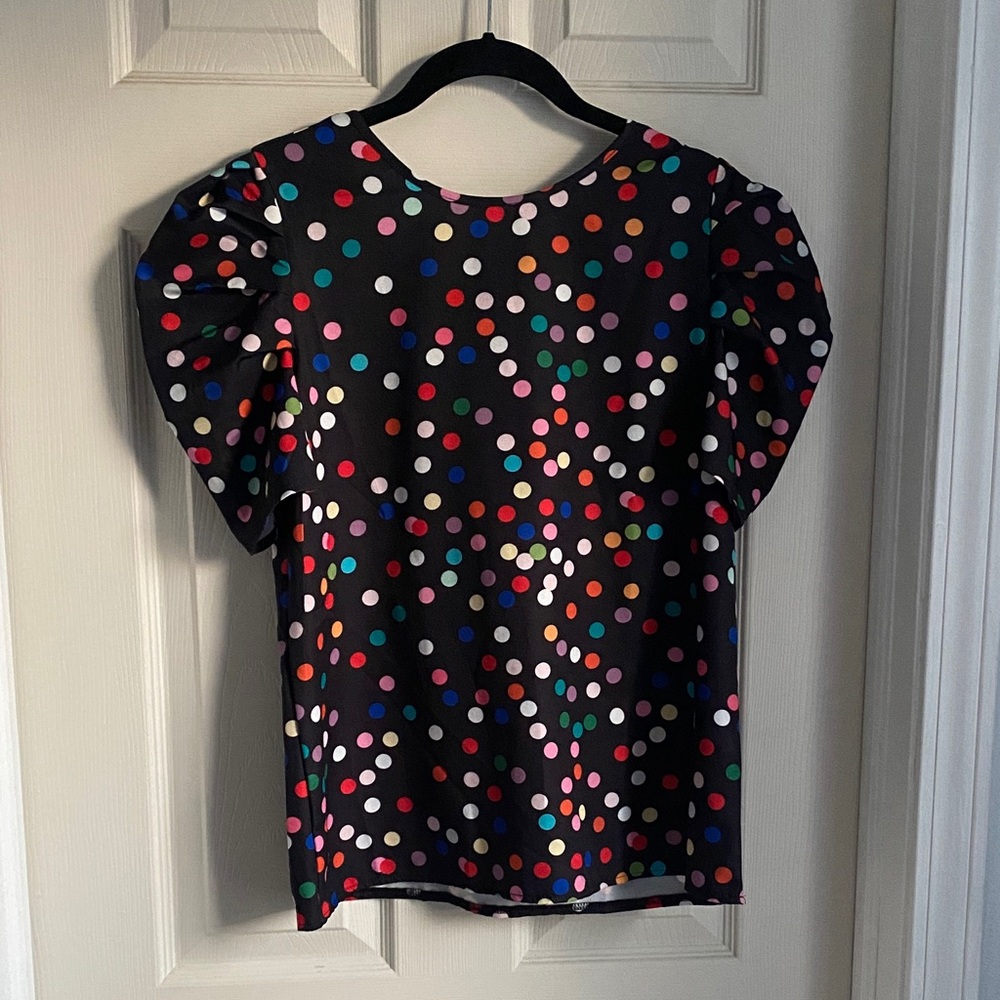 SHEIN Black Blouse with Colorful Polka Dots